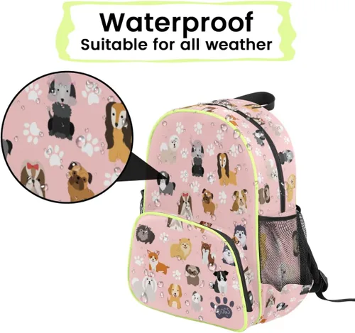 Vista 4 de cfpolar Mochila para niños y niñas, mochila impermeable de 12 pulgadas para niños pequeños, 100, A-adog, Mochilas Daypack