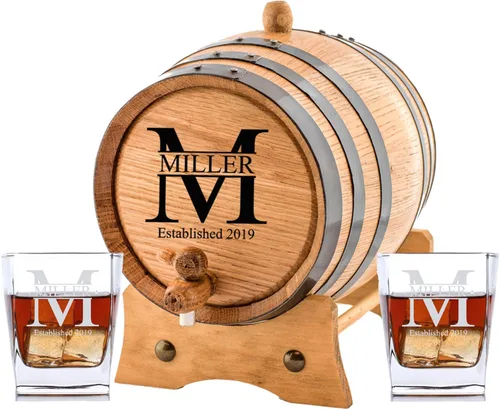 Vasos de whisky y barril de roble personalizados Miller Design (1 litro)