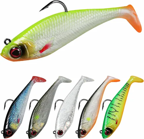 Vista 20 de TRUSCEND Shadtale Soft Fishing Lures with BKK Hooks – Easy Catch: Trembly Sinking and Vibrating Swim for More Bites, Paddle Tail Swimbait for Bass
