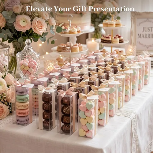 Vista 4 de VGOODALL 26 cajas transparentes de macarrón, cajas de plástico transparente de 2 x 2 x 6 pulgadas, recipientes altos de regalo con guantes