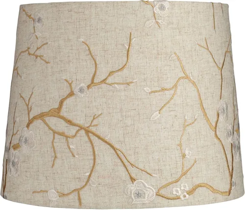 Beige Plum Flower Embroidery Large Drum Lamp Shade 12" Top x 14" Bottom x 11" Slant (Spider) Replacement with Harp and Finial - Springcrest