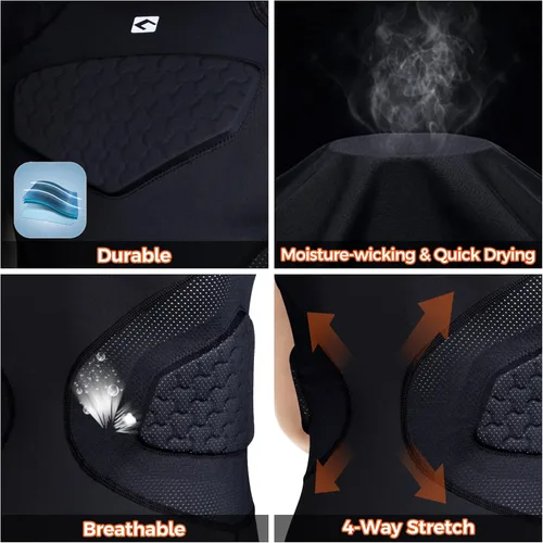 Vista 3 de COOLOMG Camisa acolchada de fútbol americano juvenil con protector de costillas, pecho, esternón, corazón y hombros, para rugby, lacrosse