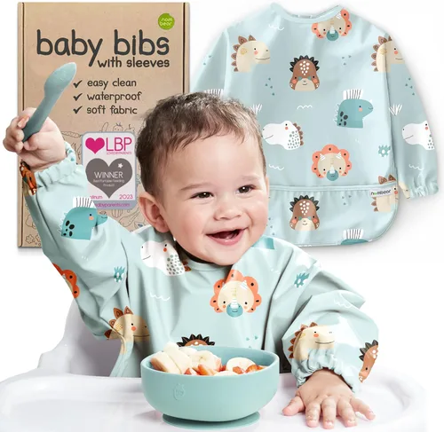 Baberos impermeables para comer (niño o niña de 6 a 24 meses) – Babero de manga larga para bebé destete