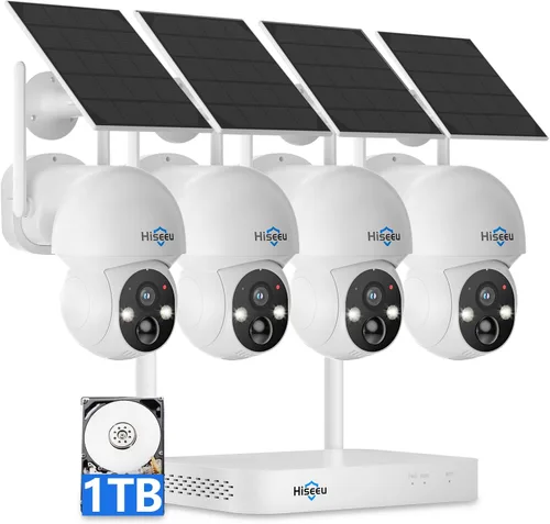 Vista 10 de Hiseeu Cámara de seguridad solar para exteriores, cámaras de 4MP, sistema de cámaras de seguridad inalámbricas para el hogar, visión nocturna a