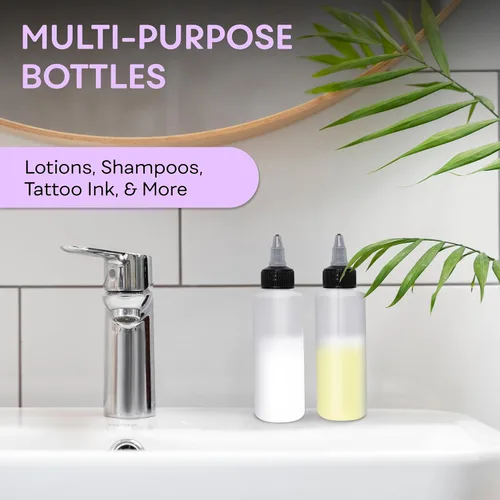 Vista 4 de BRIGHTFROM Botellas aplicadoras con tapa giratoria, botellas de plástico vacías de 2 onzas, recargables, boquilla negra de apertura/cierre