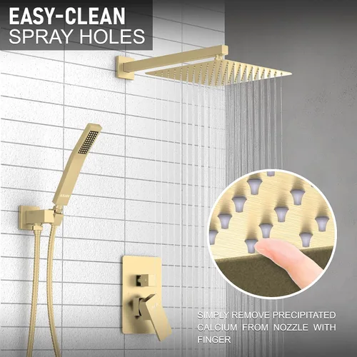 Vista 2 de KOJOX Sistema de Ducha de Baño de Lujo Cabezal de Ducha de Lluvia de 10 Pulgadas con Ducha de Mano Mezcladora Juego Combinado de Ducha Montado