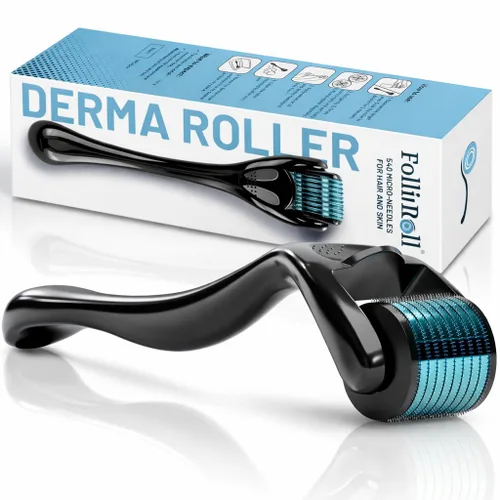 Derma Roller - 540 microagujas de titanio para cabello, barba y piel | Rodillo de microagujas para cara y cuero cabelludo | Incluye estuche de