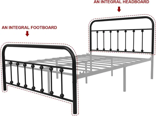 Vista 41 de TEMMER - Cama con estructura de tubos de metal de tamaño queen con cabecera, piecera y base de colchón de plataforma única, 8013 8033 8018.