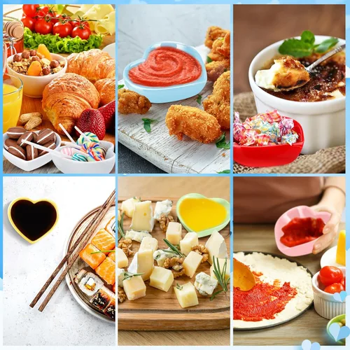 Vista 4 de Zopeal 12 cuencos en forma de corazón, platos de cerámica, platos de corazón, plato multiusos para ensalada, aperitivo, regalo de cocina para salsa