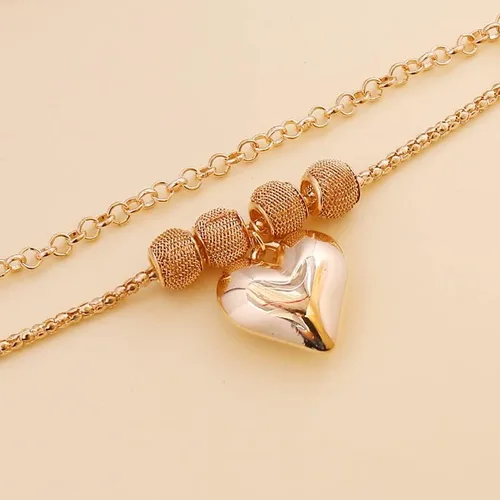 Vista 6 de Pingyongchang Collar de corazón laminado colgante de cadena multicapa collar de corazón amor para siempre collar de corazón de oro de 14 quilates