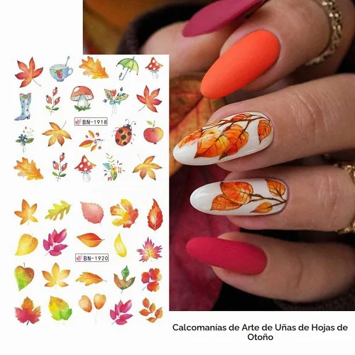 Vista 3 de Calcomanías de arte de uñas de otoño, calcomanías de agua de otoño, suministros de uñas, hojas de arce, pavo, calabaza, diseño de calcomanías