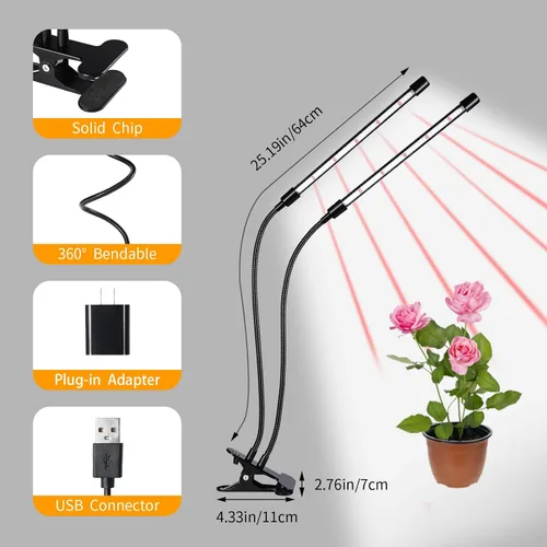 Vista 5 de Luces de cultivo negras para plantas de interior, 168 luces LED de clip para plantas, lámparas LED de espectro completo con cuello de cisne flexible