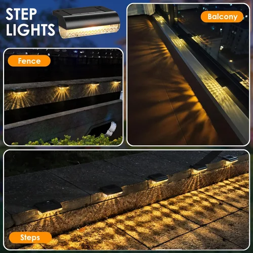 Vista 6 de Mancra Luces Solares de Escalón para Exteriores, Luces Solares para Terraza Impermeables Iluminación Exterior para Patio Cerca Escaleras Poste