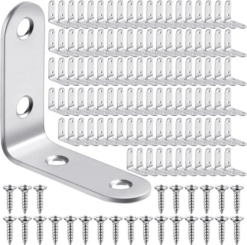 Vista 7 de Pelopy 100 soportes en forma de L de acero inoxidable de 90 grados, soporte de ángulo recto resistente para muebles de madera, silla, cajón