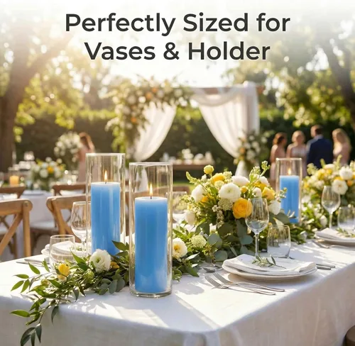 Vista 2 de Richland Juego de 2 velas de pilar azul claro de 3 x 9 pulgadas sin perfume para bodas, hogar, vacaciones, relajación, iglesia spa
