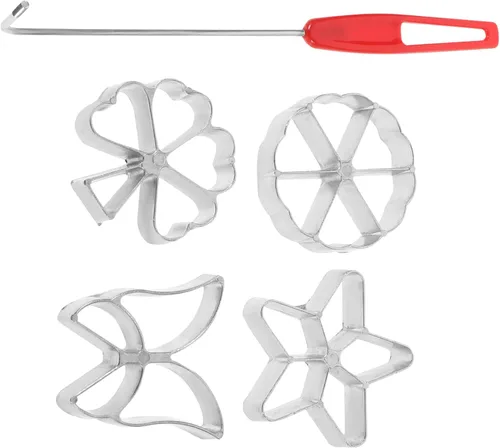 Vista 8 de Kichvoe Molde para Bunuelos con asa, 5 piezas rosetón timbal hierro set gofres moldes con mango embudo pastel anillo Molde para Buñuelos De Viento