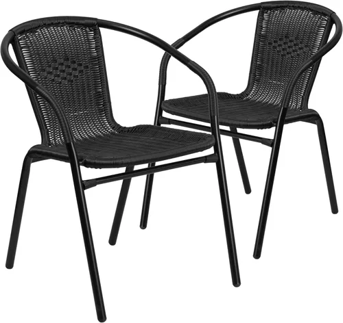 Vista 21 de Flash Furniture Lila Paquete de 2 Sillas Apilables de Ratán Beige para Restaurante Interior-Exterior