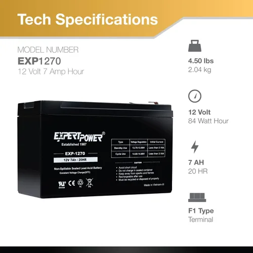 Vista 3 de Baterías de 12 volts para alarmas ExpertPower, Paquete de 1, Negro
