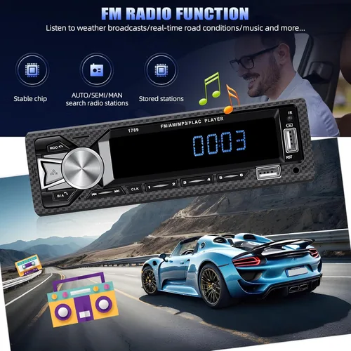 Vista 3 de Receptores de audio para coche con Bluetooth manos libres con pantalla LCD digital, radio FM para coche, reproductor de MP3, carga rápida