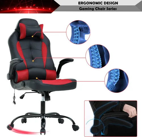Vista 84 de Silla ergonómica para videojuegos, silla de juegos con reposacabezas, silla de computadora de oficina con ruedas y soporte lumbar, silla