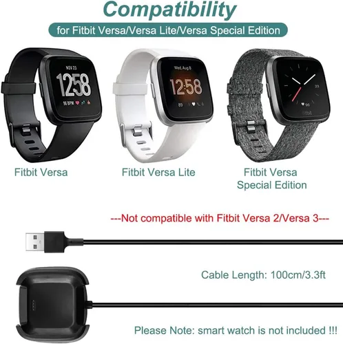 Vista 2 de Kissmart Cargador para Fitbit Versa 1Versa LiteVersa SE, cable de carga de repuesto para reloj inteligente Versa, Versa Lite (3.3 pies3.3 ft)