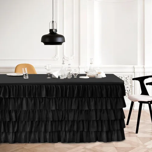 Vista 4 de Falda de Mesa de Tul Negro de 6 pies Falda de Mesa Tutú Para Mesa Rectangular Decoraciones de Fiesta de Cumpleaños Baby Shower Fiestas de Niñas