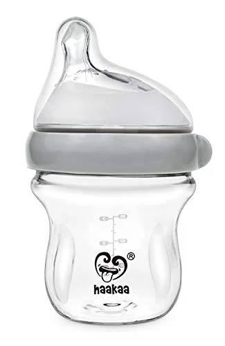Vista 4 de Haakaa Generation 3 - Biberón anticólicos de cristal de cuello ancho de 4 onzas con boquilla de flujo lento de 0.0 ft +, 1 paquete (Melocotón)