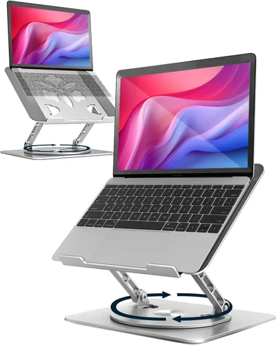 Vista 13 de Soporte ajustable para laptop de escritorio - Elevador portátil para laptop con base giratoria, soporte plegable de aluminio para computadora