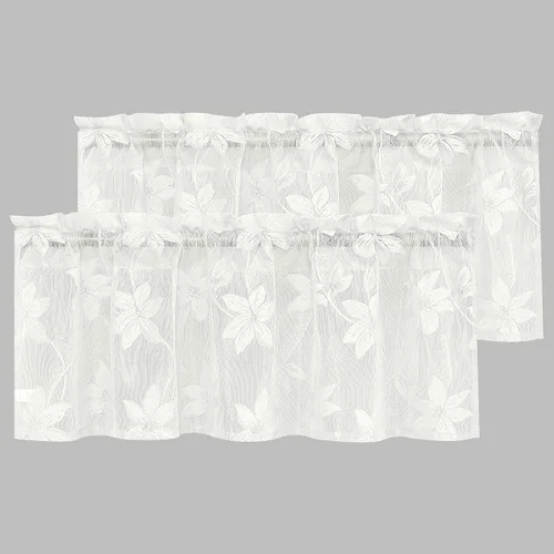 Vista 15 de DWCN Cortinas traslúcidas para cocina, bolsillo para barra de encaje floral beige, 52 x 36 pulgadas, 2 paneles Encaje Beige