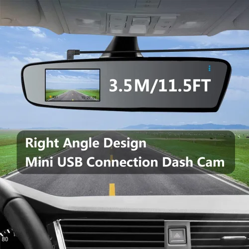 Vista 5 de Cable de alimentación de cámara de tablero de ángulo recto de 11.5 pies, cable de carga mini USB de 90 grados 24 AWG para Garmin Nuvi GPS, cámara