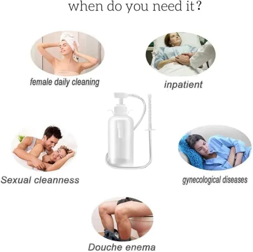 Vista 4 de Vaginal Ducha Enema Limpiador 10.1 fl oz Reutilizable Manual Presión Anal Sistema de Limpieza Vaginal Kit Portátil Blanco