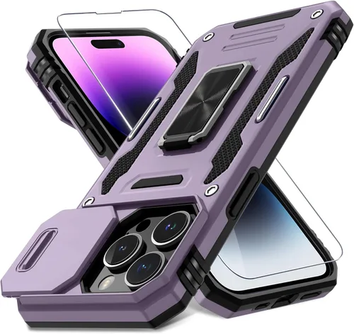 Vista 29 de DEERLAMN Funda para iPhone Xs Max con funda deslizante para cámara + protector de pantalla, soporte giratorio de anillo de grado militar a prueba