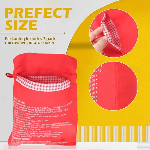 Vista 3 de Paquete de 4 bolsas de papas al horno para microondas, bolsa reutilizable y olla para papas perfectas en 4 minutos, accesorio de cocina rápido