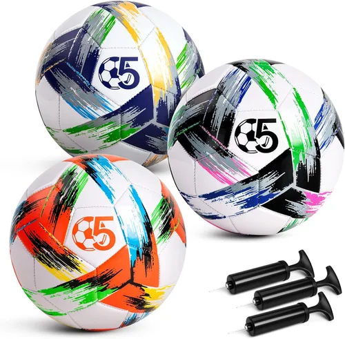Balón de fútbol tamaño 5, tamaño 4, desinflado, diseño brillante tricolor, vibrante y multicolor, pelota deportiva de entrenamiento para interiores