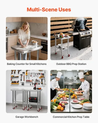 Vista 8 de VEVOR Mesa de Acero Inoxidable, Mesa de Trabajo de Preparación de Alimentos de 24 x 18 Pulgadas con Ruedas, Mesa de Preparación de Cocina