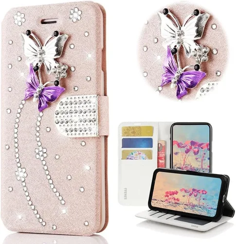 Vista 4 de STENES Bling Wallet - Funda para teléfono compatible con OnePlus Nord N30 5G, elegante, hecha a mano, 3D, hecha a mano, S-Link, mariposa, floral