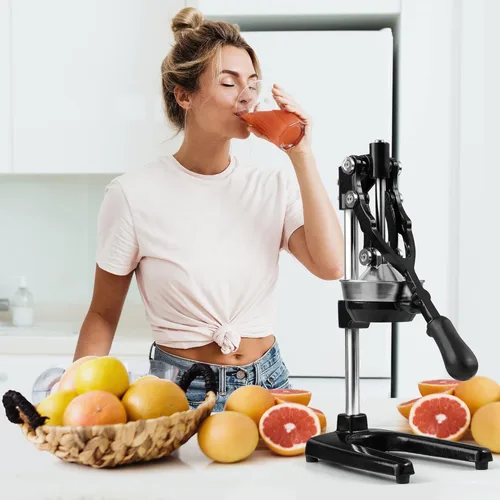 Vista 8 de Zulay Kitchen Exprimidor manual de prensa de cítricos extra alto, exprimidor manual de jugo de naranja, se adapta a vasos, vasos altos y tazas