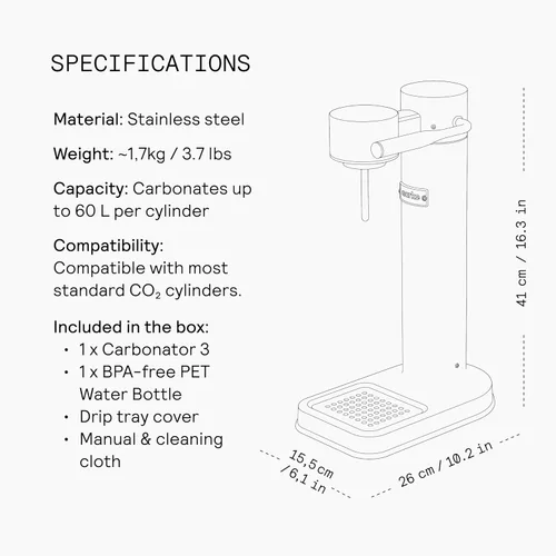 Vista 7 de Aarke Carbonator lll con cilindro de CO2, máquina de agua con gas y carbonatación, acero inoxidable con botella reutilizable PET sin BPA, volumen