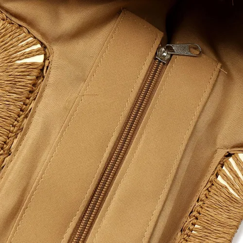 Vista 6 de Bolsa tejida de papel hecha a mano, bolsa de playa de bambú para mujer