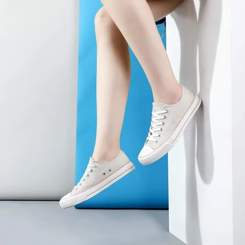 Vista 7 de ZGR - Tenis bajos de lona con cordones para mujer estilo clásico casual color blanco y negro