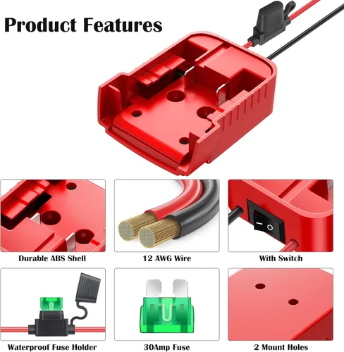 Vista 3 de 1 Paquete de Adaptador para Rueda Eléctrica para Batería Milwaukee M18, Kit de Conversión de Batería de Rueda Eléctrica de 18 V con Interruptor