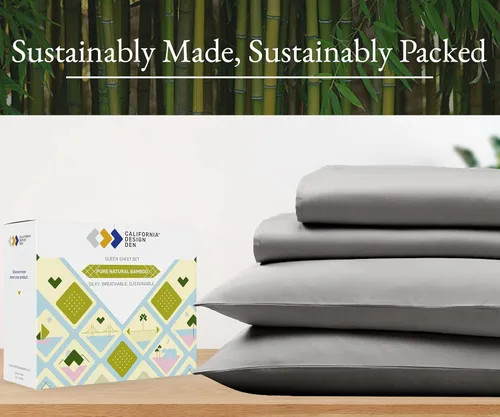 Vista 7 de California Design Den Juego de sábanas de rayón de bambú tamaño matrimonial, sábanas refrescantes de lujo con bolsillos profundos, satén suave, Gris