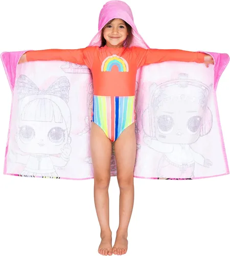 Vista 2 de Franco - Toalla de rizo de algodón suave con capucha para niños, para uso en baño y playa, 24 x 50 pulgadas, LOL Surprise