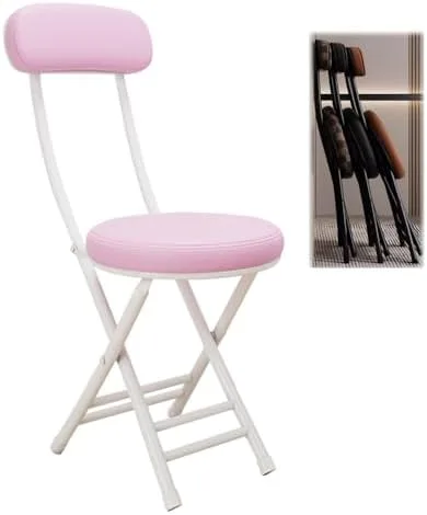 Vista 9 de Compact Foldable Bar Stool with Backrest & Round Cushion - Space-Saving Portable Chair for Kitchen, Dining, Living Room, Office & Balcony - Stylish