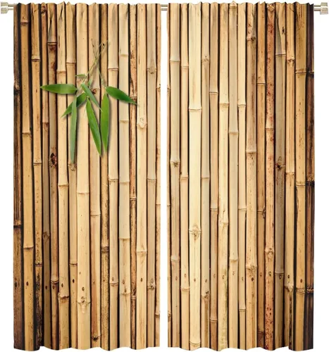 Vista 63 de Cortina con estampado de bambú, estilo japonés, tela para el hogar, sala de estar, dormitorio, cocina, baño, decoración opaca con bolsillo
