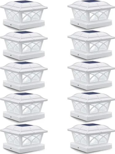 Vista 12 de SIEDiNLAR - Faroles solares para exteriores con casquillo de poste de vidrio, 2 modos de color, 8 luces LED para postes de 4x4, 5x5, 6x6 pulgadas