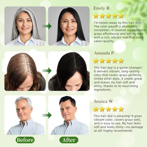 Vista 4 de SHIHUANUO Champú de tinte para el cabello 3 en 1 para cobertura de cabello gris, champú de tinte natural de nuez de argán, champú