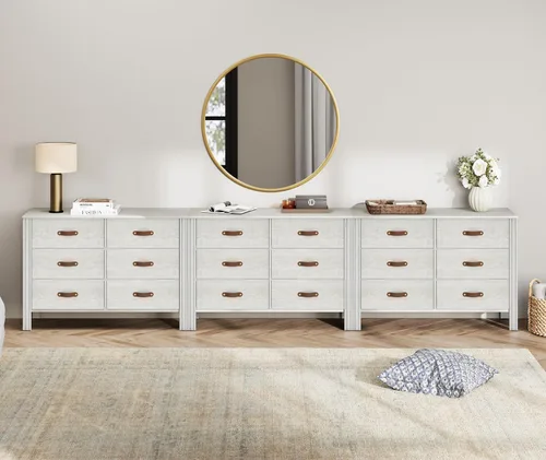 WAMPAT Cómoda para dormitorio con 18 cajones, cómoda blanca para niños con cómoda ancha, organizador de almacenamiento moderno para armario de bebé,