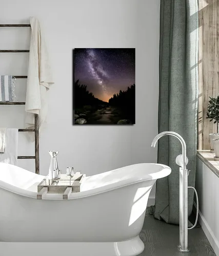 Vista 2 de Bathroom Wall Art Decor Bathroom Pictures for Wall Artwork Night Sky and Milky Way Nature Panorama Framed Canvas Wall Art for Bedroom Dining Room