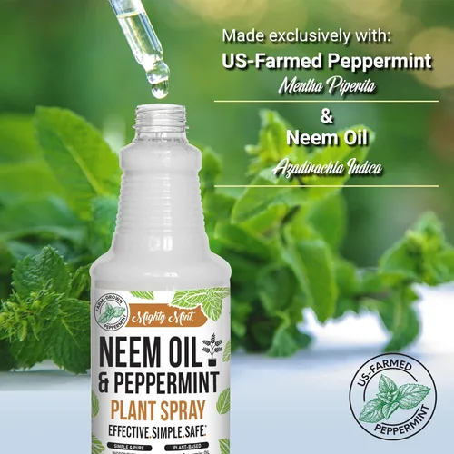 Vista 4 de Mighty Mint Spray nutritivo para plantas de aceite de neem y menta, brillo natural de hojas para uso en interiores y exteriores, fórmula a base